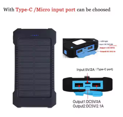 Solar Power Bank Dual USB Power Bank 5000mAh Printing 20000mAh